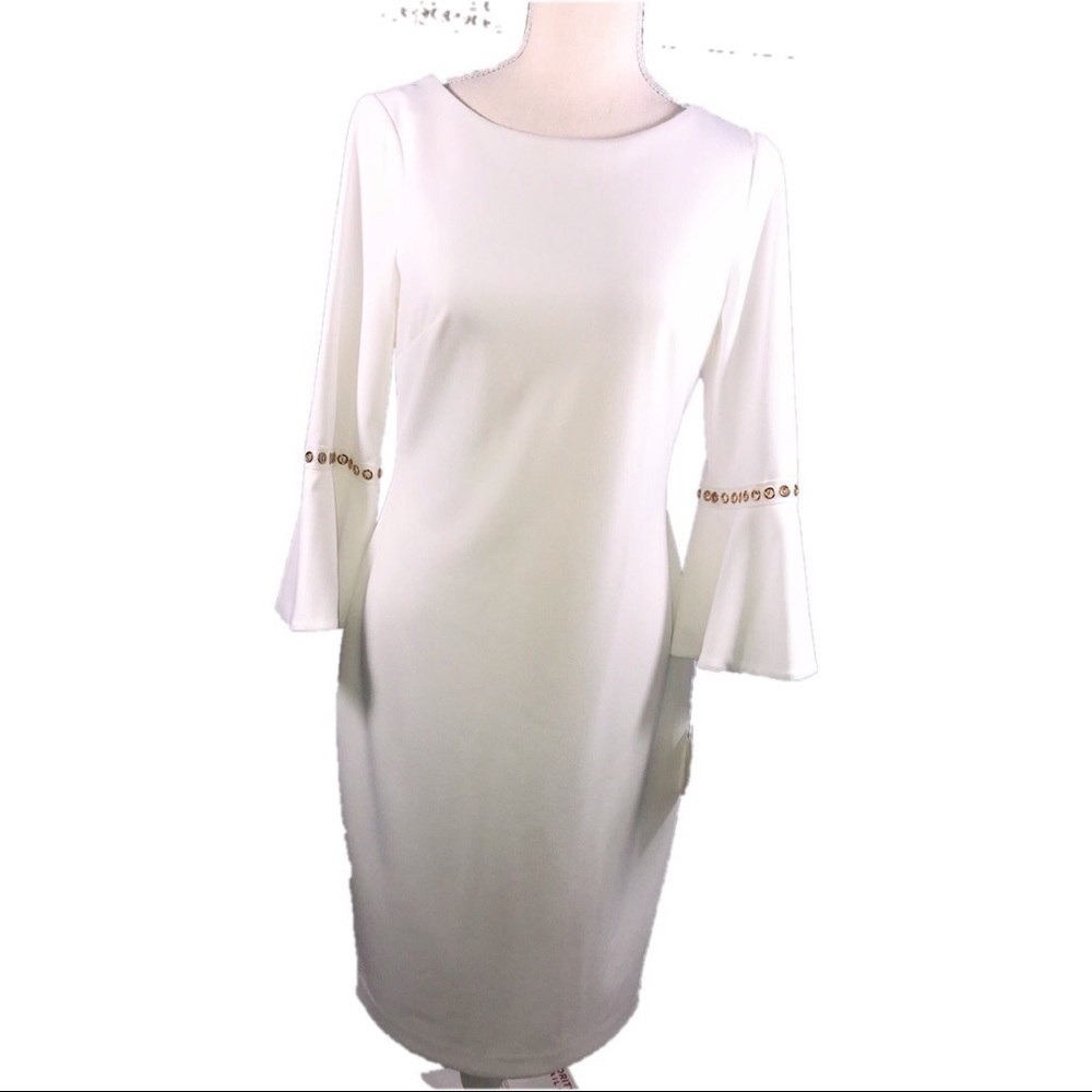 White Calvin Klein bell sleeve grommet dress - Picture 2 of 8